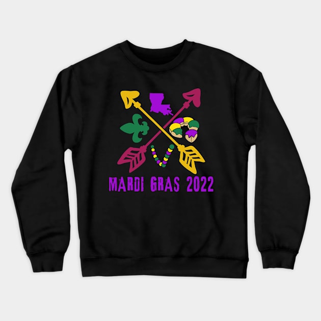 Mardi Gras 2022 Beads, Arrows, Fleur de Lis Crewneck Sweatshirt by Scarebaby